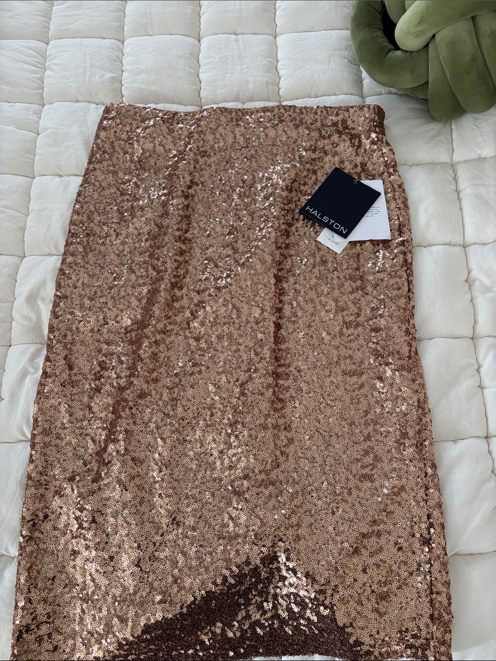 Halston Heritage Rose Gold Sequin Pencil Skirt